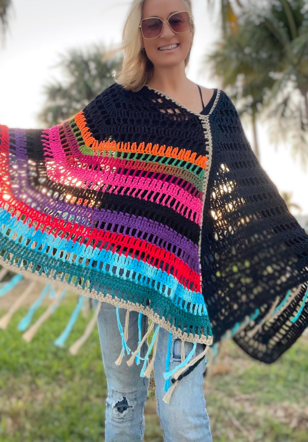 Rainbow Hippie Poncho Poncho Crochet Pattern Boho Crochet - Etsy