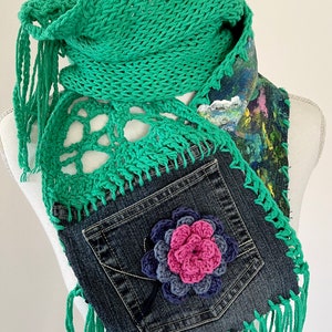 Hand-Painted Upcycled Scarf with Wildflowers| One-of-a-Kind Wearable Art | Sustainable Boho Chic Wrap