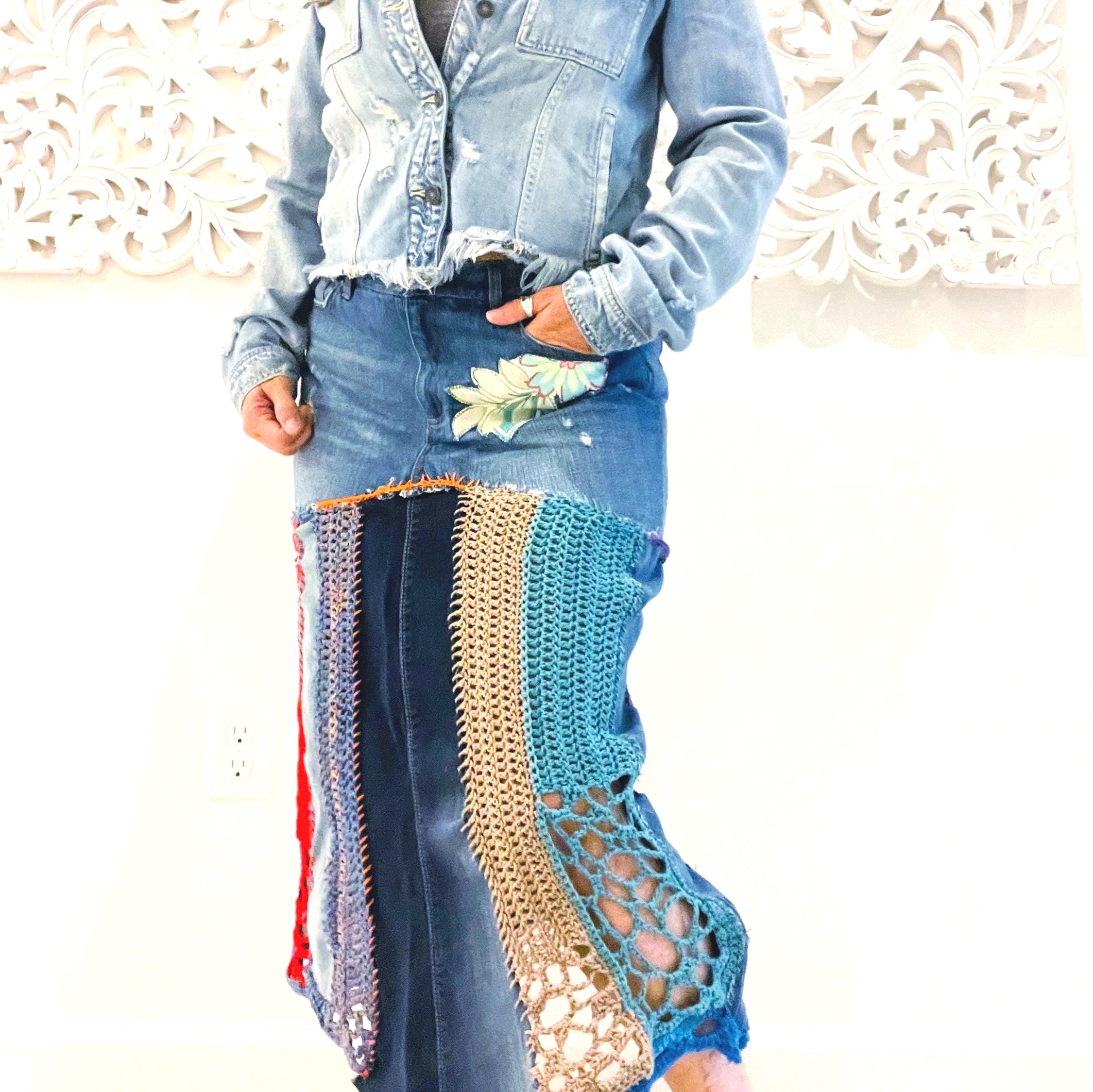 Modest Blue Jean Skirt Rainbow Rainbow Denim Skirt