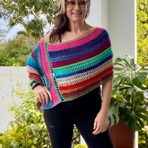 Retro Stripe Poncho Pattern Crochet Poncho Crochet Pattern - Etsy