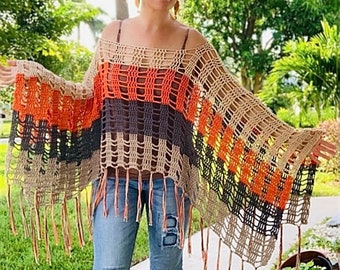 Boho Poncho Pattern, Poncho Crochet Pattern, Boho Crochet Pattern, Easy Crochet Pattern, Poncho Women, Bohemian Clothing, Hippie Clothes