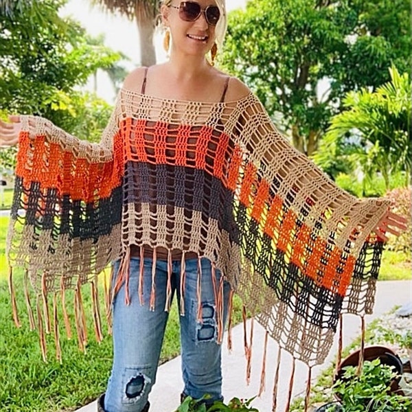 Boho poncho patroon, poncho haakpatroon, Boho haakpatroon, eenvoudig haakpatroon, poncho vrouwen, Boho kleding, hippie kleding