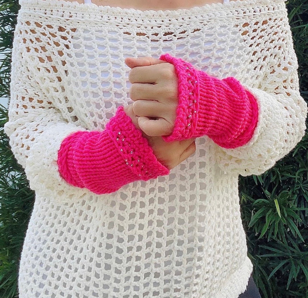 Pink Arm Warmers Fingerless Gloves Boho Accessories Arm Etsy