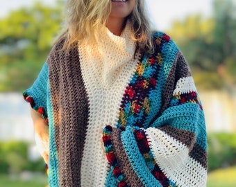 Easy Crochet Pattern, Hippie Poncho Pattern, Poncho Crochet Pattern, Blanket Poncho, Boho Crochet Poncho, Hippie Clothes, Bohemian Clothing