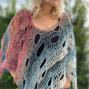 Freeform Crochet Pattern, Freeform Poncho Pattern, Easy Crochet Pattern, Boho Poncho Tutorial, Freeform Crochet Beginner Tutorial, Poncho image 7