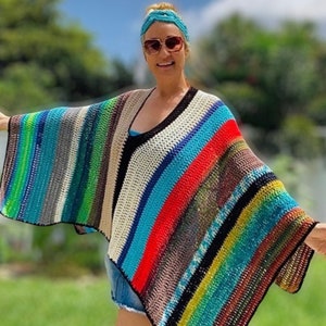 Poncho Crochet Pattern, Boho Crochet Pattern, Easy Crochet Pattern, Poncho Pattern, Poncho Women, Boho Top, Plus Size Boho Top, Crochet Top