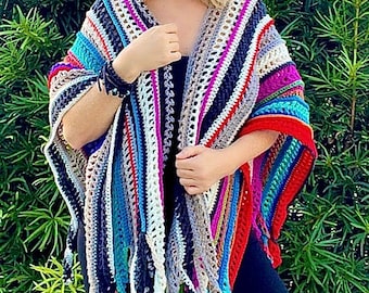 Crochet Wrap Pattern, Crochet Wrap Sweater, Womens Wrap Shawl, Crochet Shawl Pattern, Womens Crochet Pattern, Boho Crochet Wrap, Boho Poncho