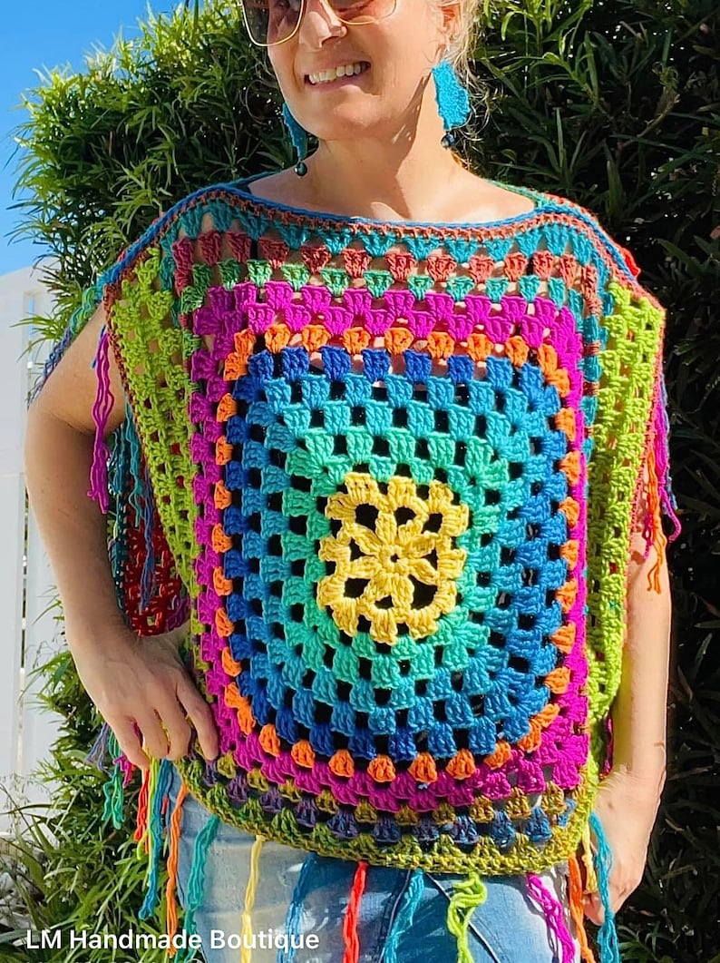 Flower Child Poncho, Crochet Pattern, Boho Poncho, Boho Crochet Pattern, Boho Pattern, Hippie Crochet, Hippie Clothing, Bohemian Top, Summer image 7