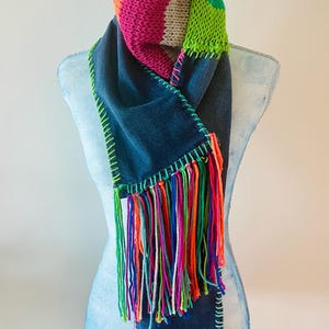 Handmade Striped Scarf, Upcycled Fashion, Knit Scarf, Colorful Scarf, Winter Scarf, Rainbow Accessory