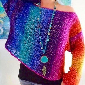 Rainbow Crochet Sweater Pattern: Schulterfreies Boho-Top (PDF Pattern)