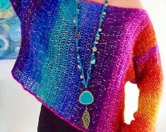 Rainbow Crochet Sweater Pattern: Off-the-Shoulder Boho Top (PDF Pattern)
