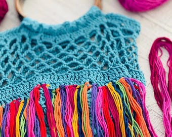 Haakpatroon handtas boho zomerfranje, eenvoudige doe-het-zelftas (pdf-download)