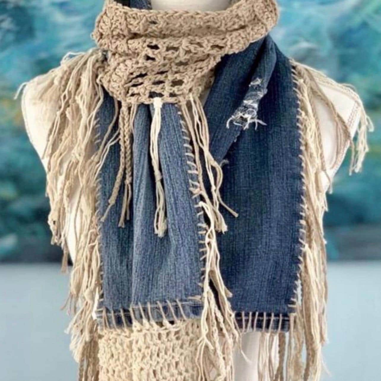 Crochet Upcycled Denim Scarf Pattern: Boho Fringe Tutorial (PDF Download)