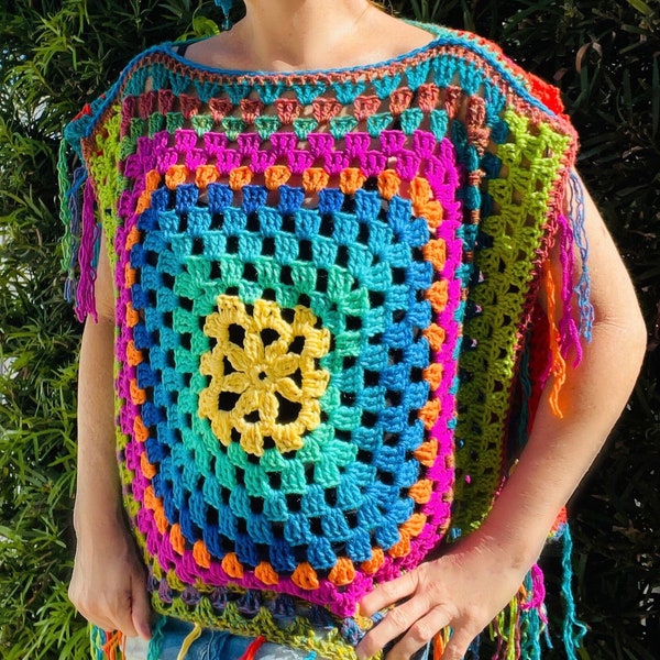 Flower Child Poncho, Crochet Pattern, Boho Poncho, Boho Crochet Pattern, Boho Pattern, Hippie Crochet, Hippie Clothing, Bohemian Top, Summer