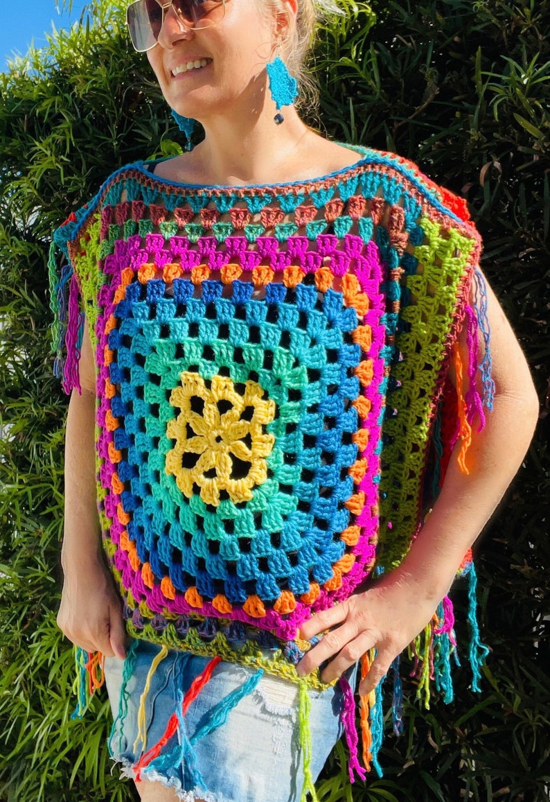 Flower Child Poncho, Crochet Pattern, Boho Poncho, Boho Crochet Pattern, Boho Pattern, Hippie Crochet, Hippie Clothing, Bohemian Top, Summer image 1