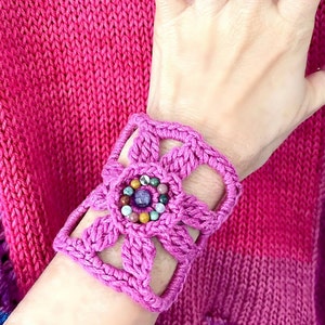 Flower Cuff Bracelet Pattern, Crochet Flower Bracelet Pattern, Boho Crochet Flower
