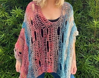 Freeform Crochet Pattern, Freeform Poncho Pattern, Easy Crochet Pattern, Boho Poncho Tutorial, Freeform Crochet Beginner Tutorial, Poncho