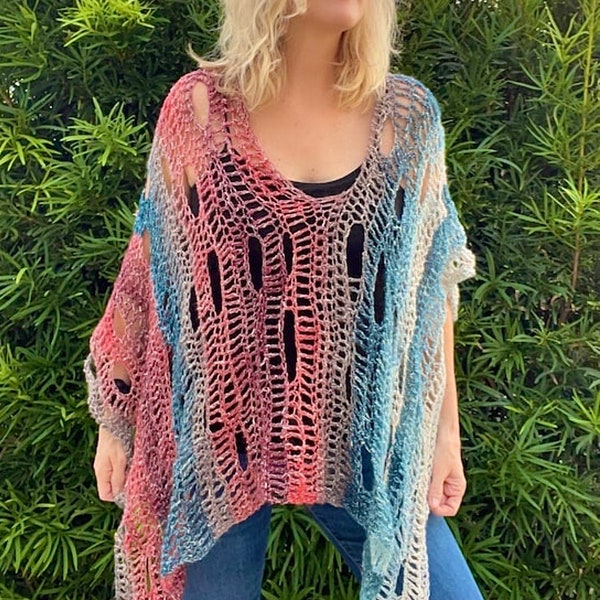 Freeform Crochet Pattern, Freeform Poncho Pattern, Easy Crochet Pattern, Boho Poncho Tutorial, Freeform Crochet Beginner Tutorial, Poncho