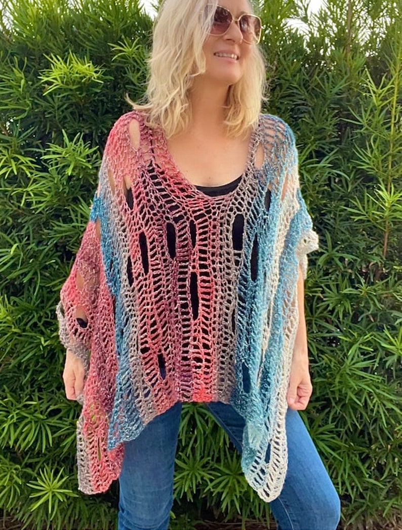 Freeform Crochet Pattern, Freeform Poncho Pattern, Easy Crochet Pattern, Boho Poncho Tutorial, Freeform Crochet Beginner Tutorial, Poncho image 1