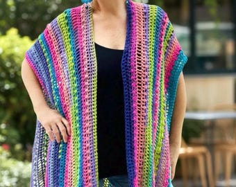 Colorful Crochet Wrap Pattern: Easy Boho Ruana, Vest (PDF Pattern)