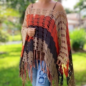 Boho Poncho Pattern, Poncho Crochet Pattern, Boho Crochet Pattern, Easy Crochet Pattern, Poncho Women, Bohemian Clothing, Hippie Clothes image 2