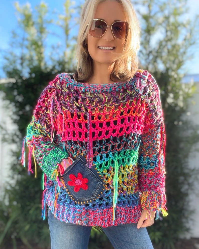 Crochet Sweater Pattern, Crochet Pattern, Colorful Crochet Sweater, Womens Sweater Pattern, Boho Crochet, DIY Sweater, Crochet Top image 3