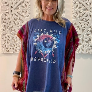 Upcycled T-Shirt Crochet Poncho: Handmade Boho Festival Fashion