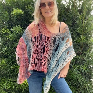 Freeform Crochet Pattern, Freeform Poncho Pattern, Easy Crochet Pattern, Boho Poncho Tutorial, Freeform Crochet Beginner Tutorial, Poncho image 5