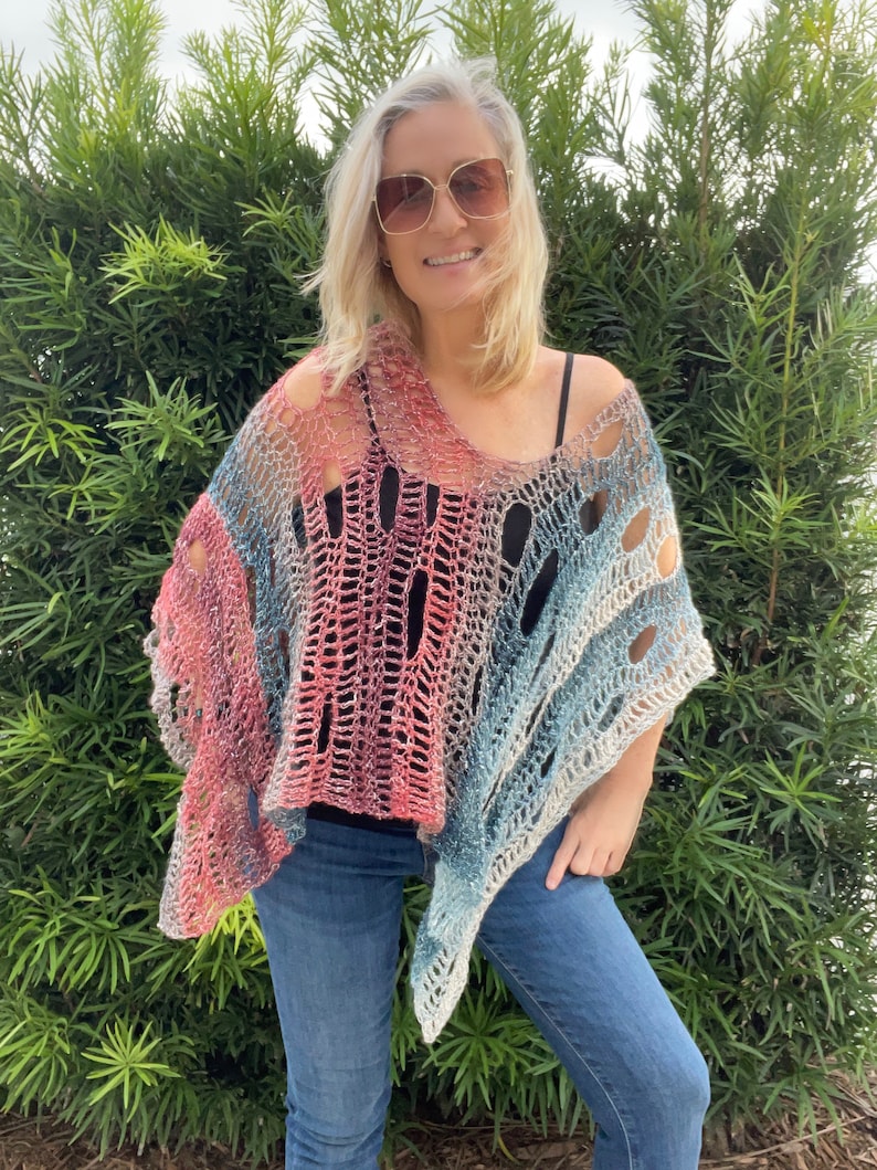 Freeform Crochet Pattern, Freeform Poncho Pattern, Easy Crochet Pattern, Boho Poncho Tutorial, Freeform Crochet Beginner Tutorial, Poncho image 5