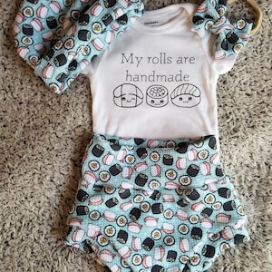 Bummies, Bummies Shorts, Baby outfit, Sushi, Sushi Roll, Foodie baby, Baby shower gift, Baby gift, ready to ship, handmade, gender neutral