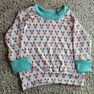 Handmade Reindeer Raglan Shirt: Ribbed Knit Baby/Toddler Tee