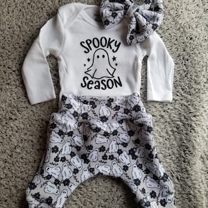 Ghost Baby Outfit: Handmade Halloween Jogger Set with Bow