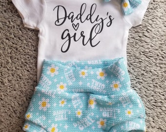 Baby Bummies, Bummies set, Daddy's Girl, Daddy's baby, Floral, Blue, Baby Girl, Ready to ship, Headbands