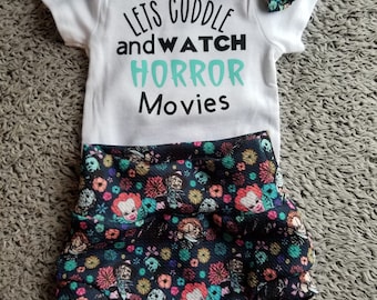 Baby Bummies Set: Horror Clowns & Floral, Includes Headband (0-3 Months)