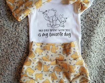 Winnie the Pooh Baby Outfit: Bummies, Bodysuit & Headband