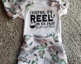 Fishing Baby Outfit: Bummies, Bodysuit & Hat Set