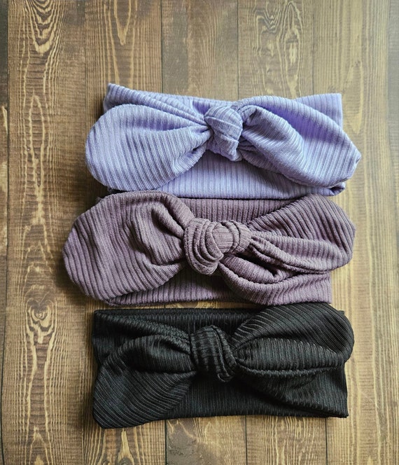 Baby Head Wrap, Purple, Black, Baby Turban, Baby Girl Bows