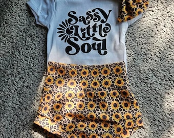Sunflower Baby Outfit: Sassy Little Soul Bodysuit, Bummies & Bow