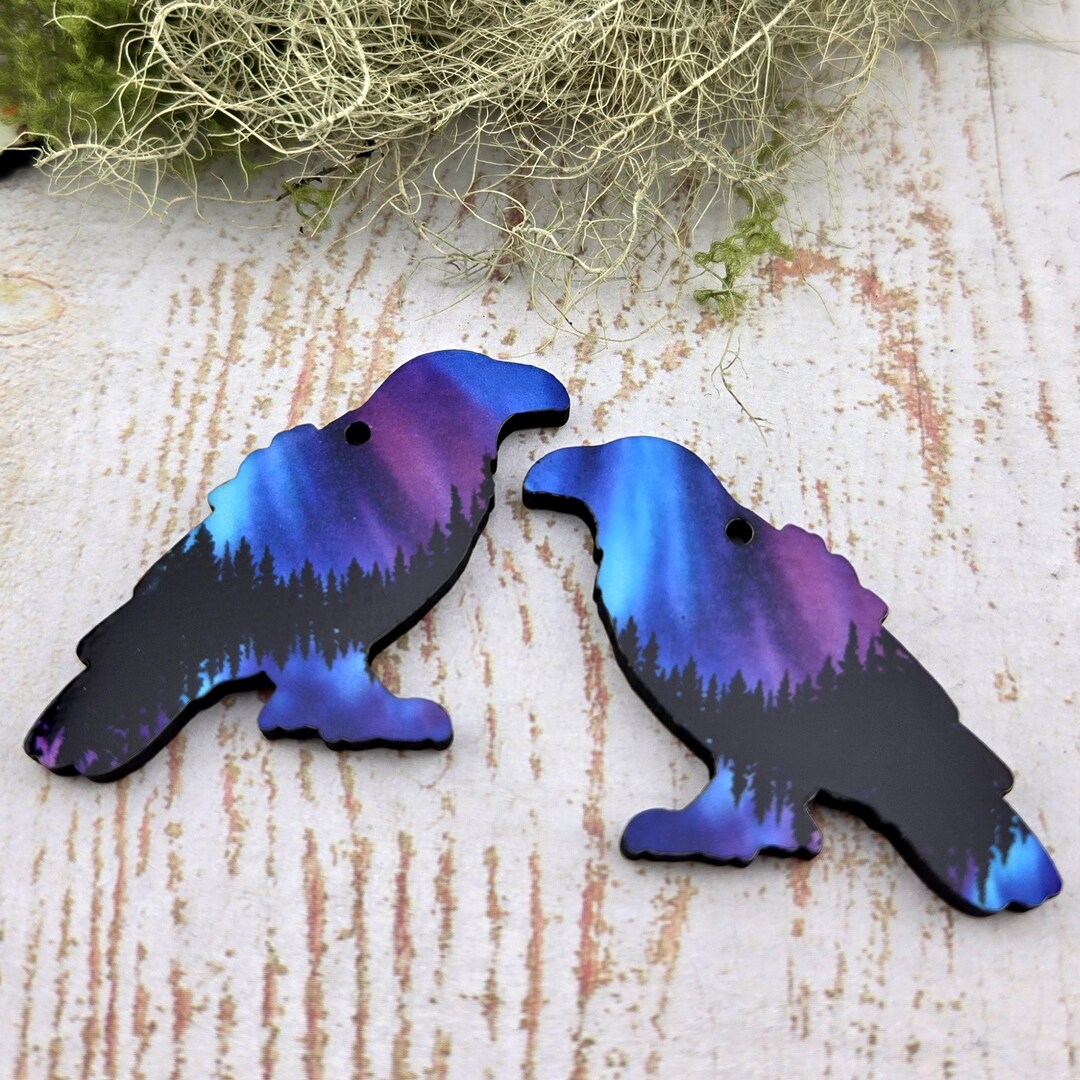 Northern Lights Raven Earring Charms | Double-sided Sublimated Crow ...