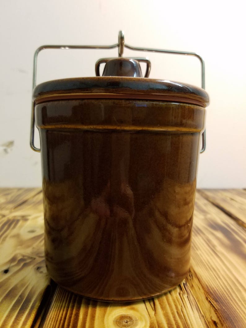 Glazed Brown Stoneware Pottery or Butter Crock Harrington/'s Sharp Cheddar Crock 20oz Since 1873