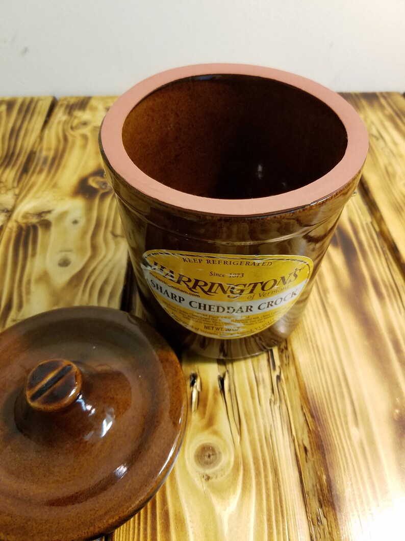 Glazed Brown Stoneware Pottery or Butter Crock Harrington/'s Sharp Cheddar Crock 20oz Since 1873