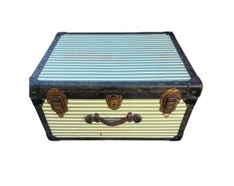 Vintage Newsweek Steamer Trunk Green White Striped Storage Chest Luggage Prop