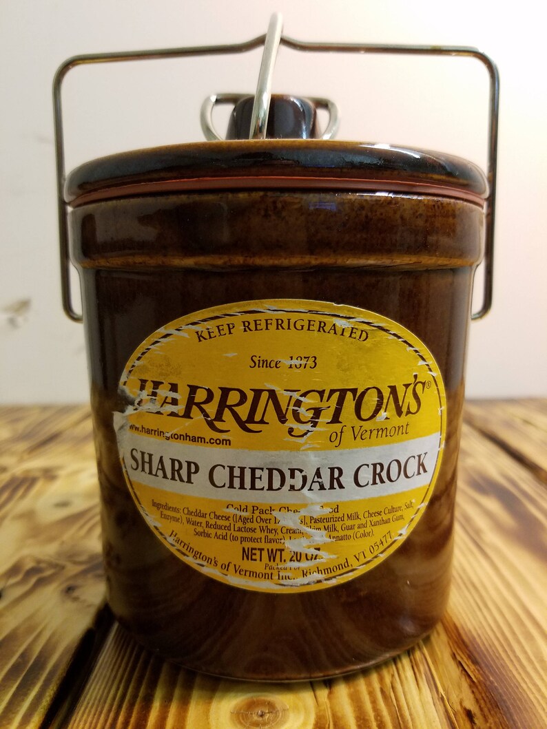 Glazed Brown Stoneware Pottery or Butter Crock Harrington/'s Sharp Cheddar Crock 20oz Since 1873