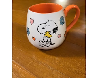 Peanuts Snoopy Woodstock Ceramic Coffee Mug Orange White Gibson Homewares 2024