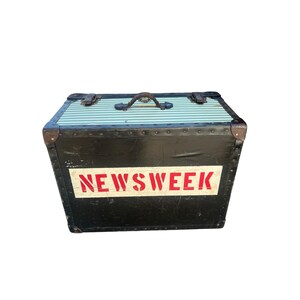 Vintage Newsweek Steamer Malle Rayé Vert Blanc Coffre De Rangement Accessoire De Bagage image 2