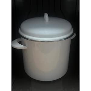 Vintage White Enamel Stock Pot with Lid Large Soup Stew Pot 8.25 Inch Tall