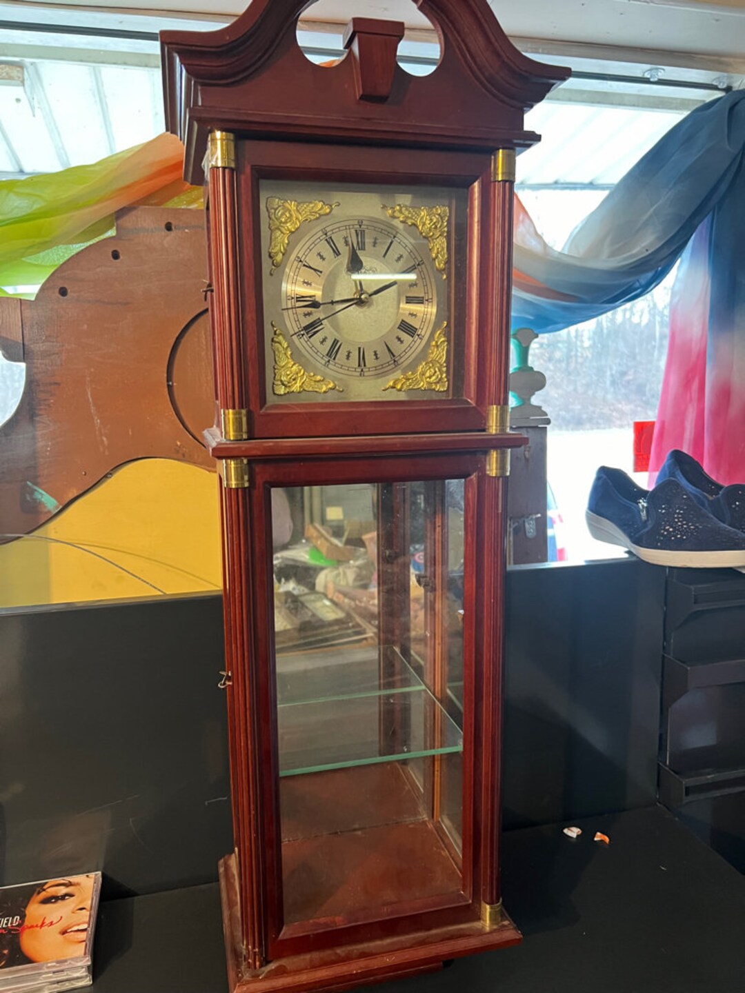 DEA Wall Grandfather Clock Battery Operated Chime Glass Shelves Etsy