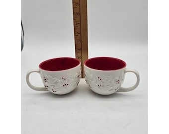 Paire de tasses à thé, café et thé des fêtes Starbucks 2008 12 oz colombes blanches et baies de houx rouges