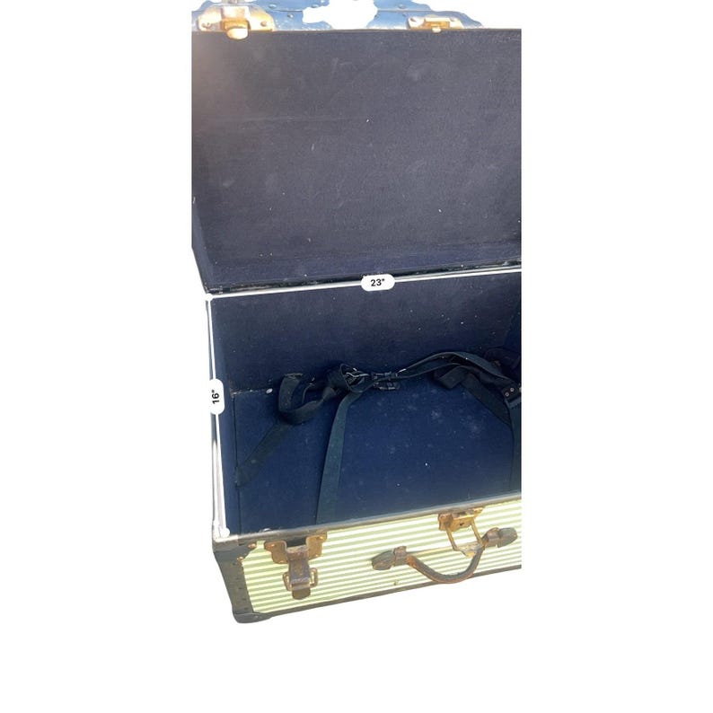 Vintage Newsweek Steamer Malle Rayé Vert Blanc Coffre De Rangement Accessoire De Bagage image 5