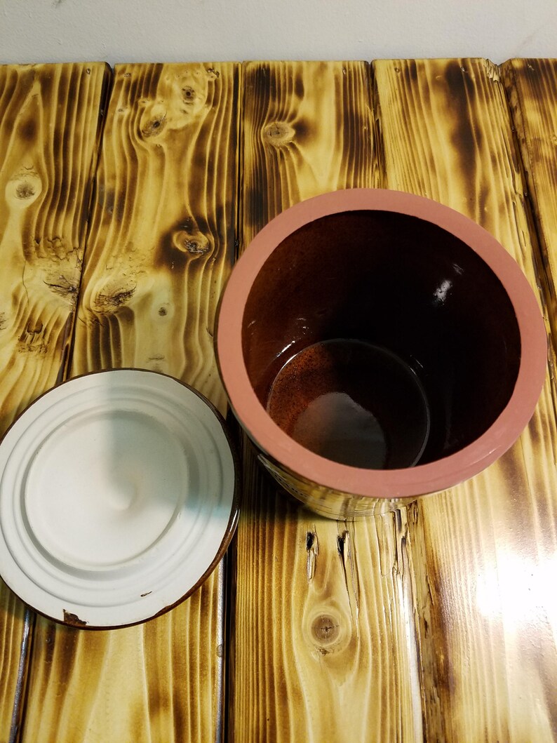 Glazed Brown Stoneware Pottery or Butter Crock Harrington/'s Sharp Cheddar Crock 20oz Since 1873